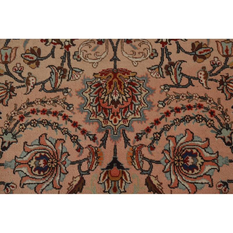 Hand Knotted Oriental 100% Wool Carpet Traditional All-Over Peach Tabriz Area Rug - 11' 2'' X 7' 7''