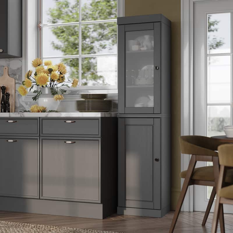 100% Solid Wood 16.5" Kitchen Pantry Cabinet with Doors by Palace Imports - Gray - Frosted Glass-Solid