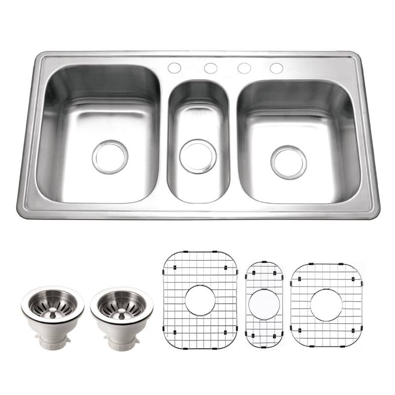 Houzer PGT-4322-C Premier 41-5/16" Drop In Triple Basin Stainless - Stainless Steel - Stainless Steel