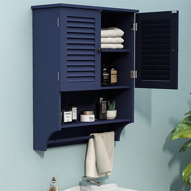 Medicine Cabinet with Towels Bar - 8.9"D x 23.6"W x 29.3"H - Navy Blue