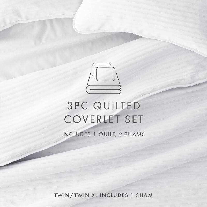 Soft Essentials All Season 3 Piece Stripe Stitch Quilt Set with Shams