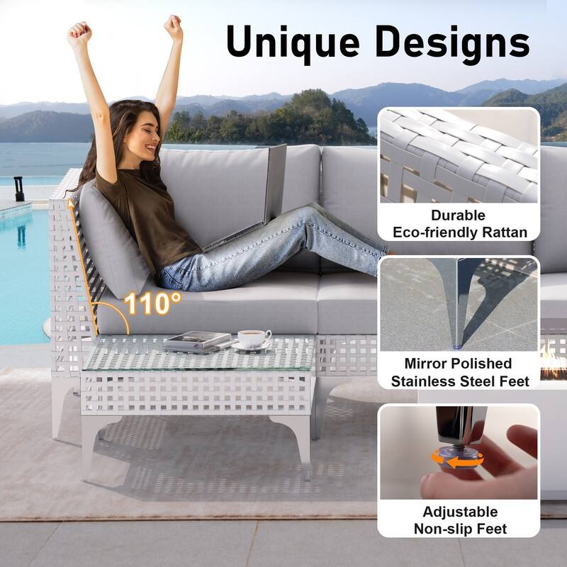 FINCATI Oversized Outdoor Furniture with Rectangular Fire Pit Table, 9-piece Luxurious High-back Patio Wicker Conversation Set