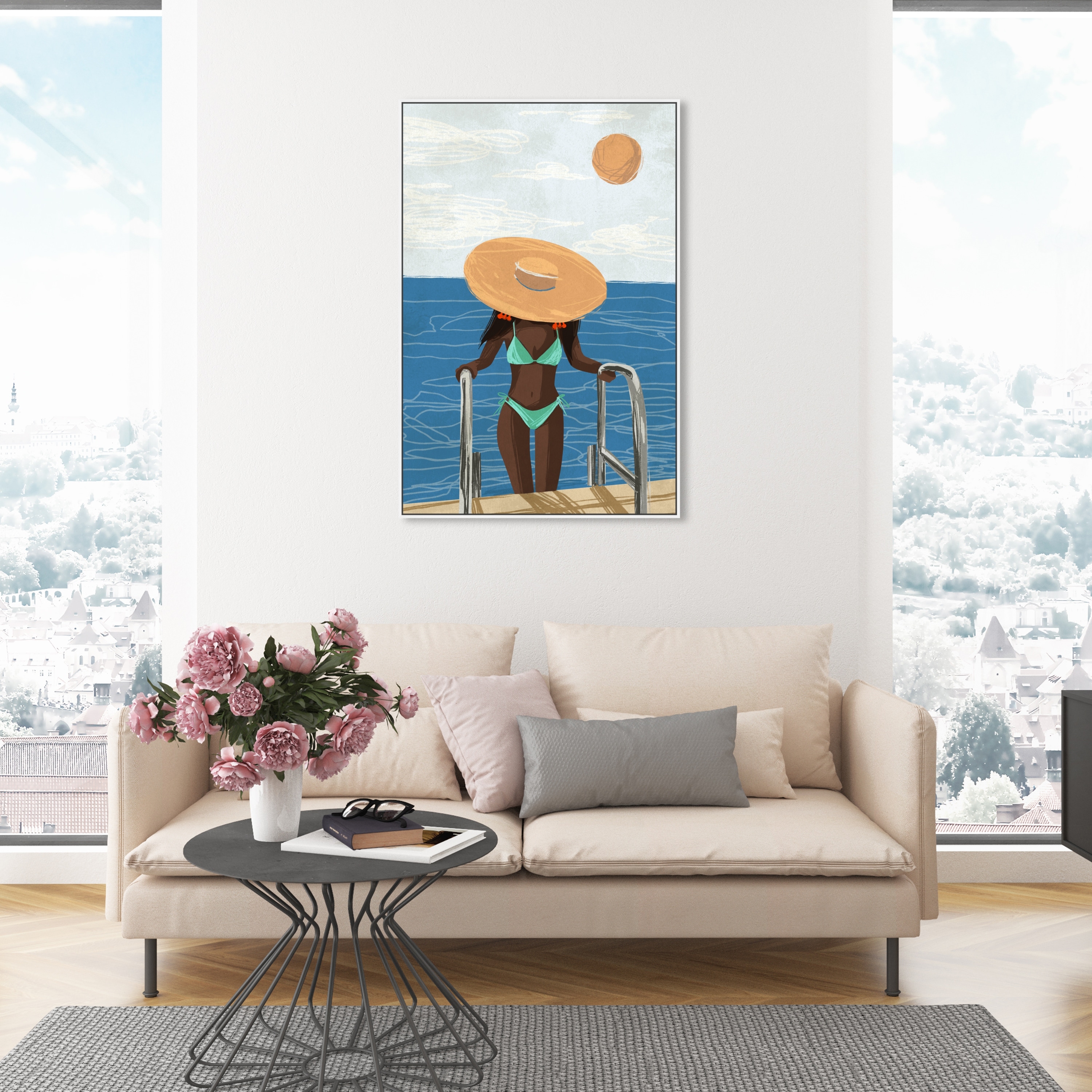 Oliver Gal Relax At The Pool Ii Fashion And Glam Wall Art Framed Canvas Print Fashion Lifestyle Blue Yellow Overstock 32482232