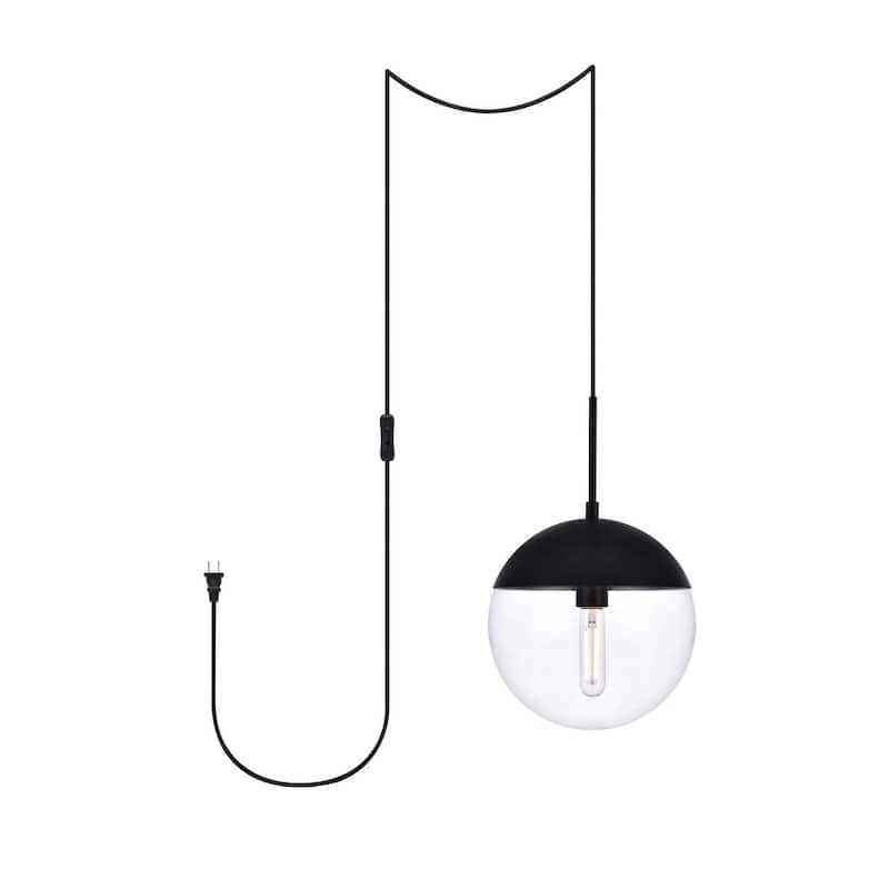 Elian 1-Light Plug in Pendant with Frosted White Shade - Black - 10" Diameter