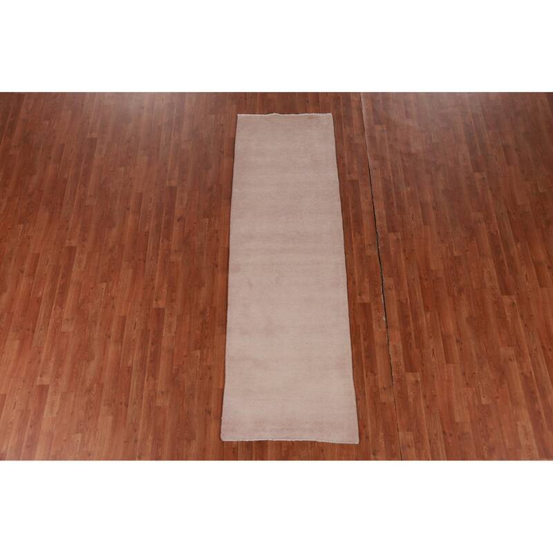 Hand Knotted Oriental 100% Wool Carpet Modern Solid Pink Gabbeh Runner Rug - 8' 3'' X 2' 7''