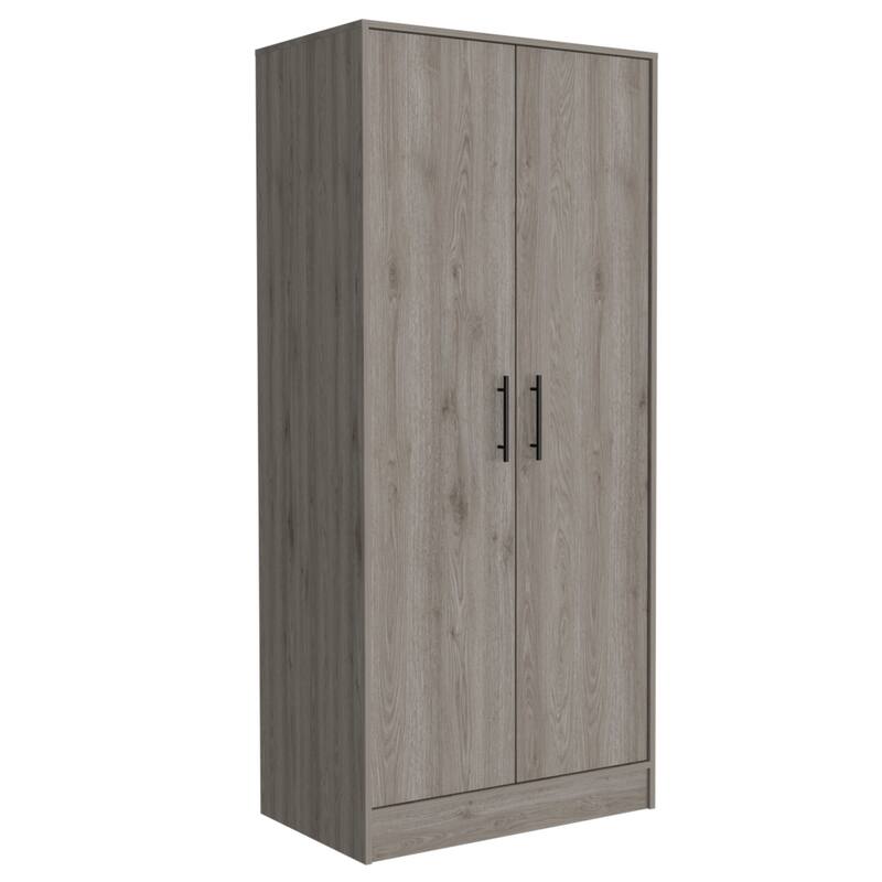 31.5" Modern Double-door Armoire with Metal Rod, Two Shelves and One Drawer