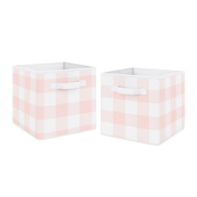 Pink Buffalo Plaid Check Collection Foldable Fabric Storage Bins - Blush and White Shabby Chic Woodland Rustic Country Farmhouse
