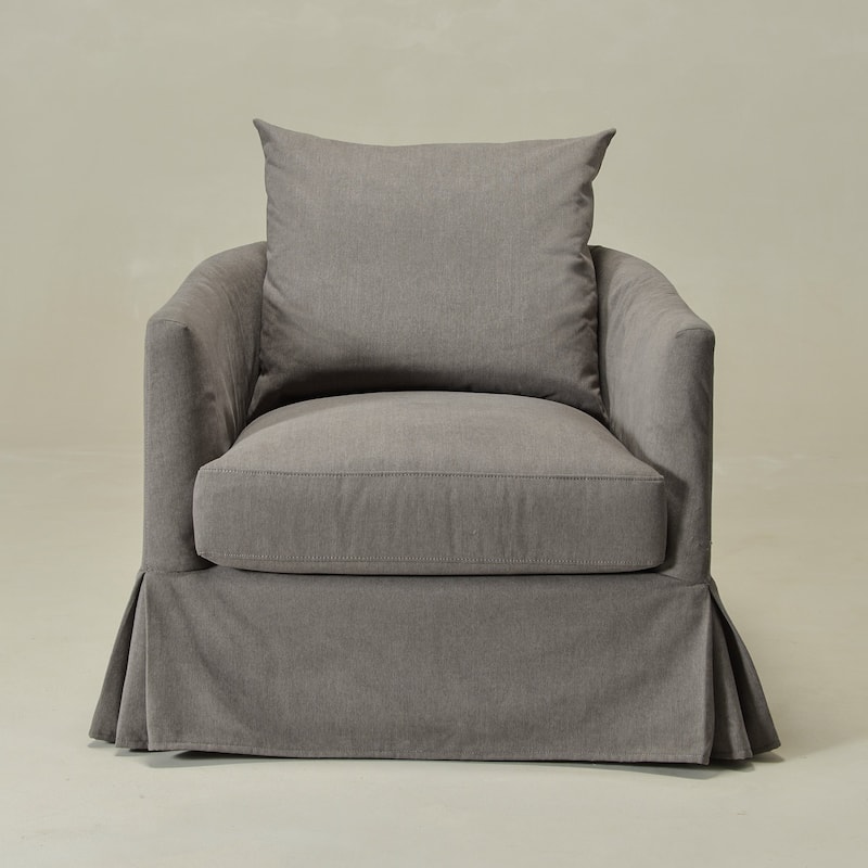 KINWELL 32" W Down Fill Upholstered Slipcovered Swivel Barrel Accent Armchair
