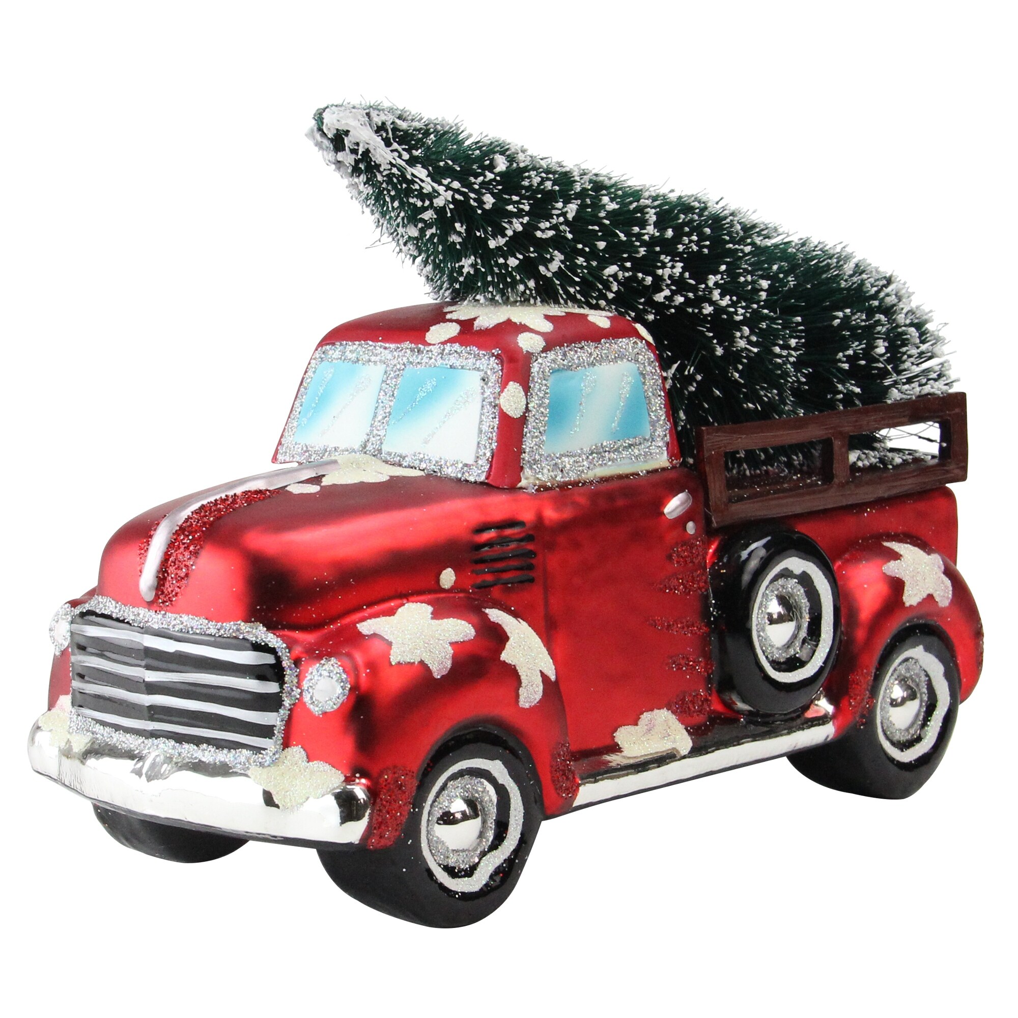 Shop 8 25 Red Vintage Truck Hauling A Frosted Tree Table Top