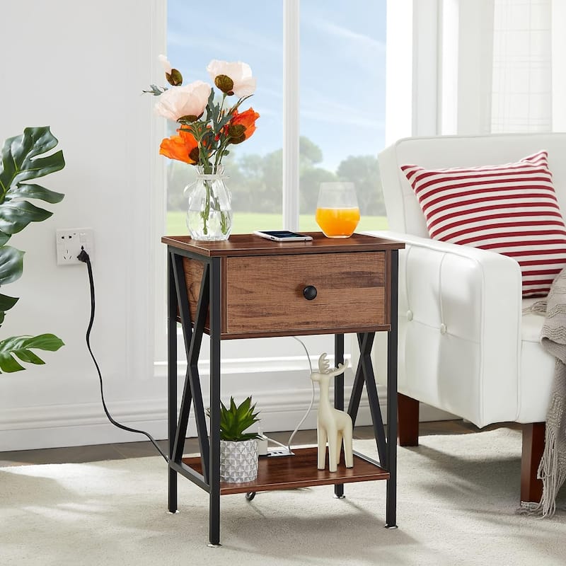 VECELO Mid Century Modern Nightstand with Storage Shelves, Set of 2 Nightstands, End Table/Side Table