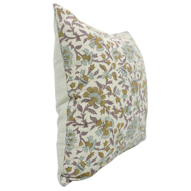 Fabdivine Linen Cushion Cover Floral Throw Handmade Purple Pillow Case for Couch Office Guest Bedroom Farmhouse, Pushaplata