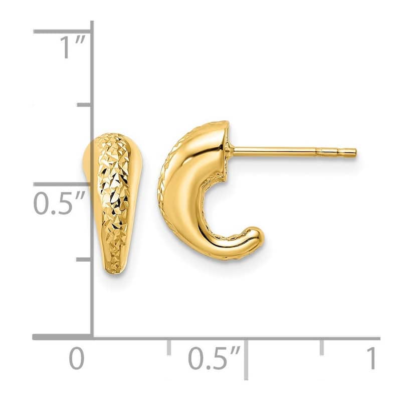 Curata 14k Yellow Gold Polished Sparkle Cut J hoop Post Earrings 11.75x5mm