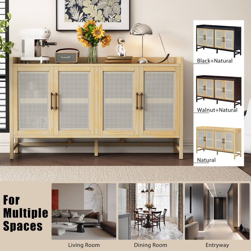 Rectangular Sideboard with 4 Decorative Rattan Doors