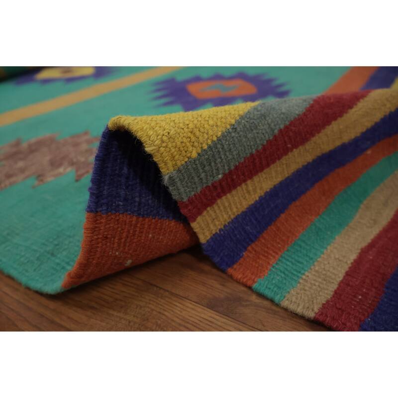 Hand Woven Oriental 100% Wool Carpet Southwestern Tribal Multi-Colored Kilim Area Rug - 9' 7'' X 7' 11''