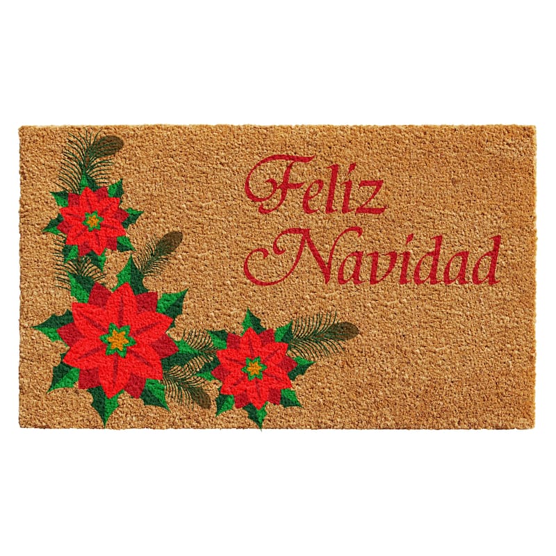 HomeRoots 17" X 29" Brown Red And Green Christmas Outdoor Coir Door Mat - 17.00' X '29.00