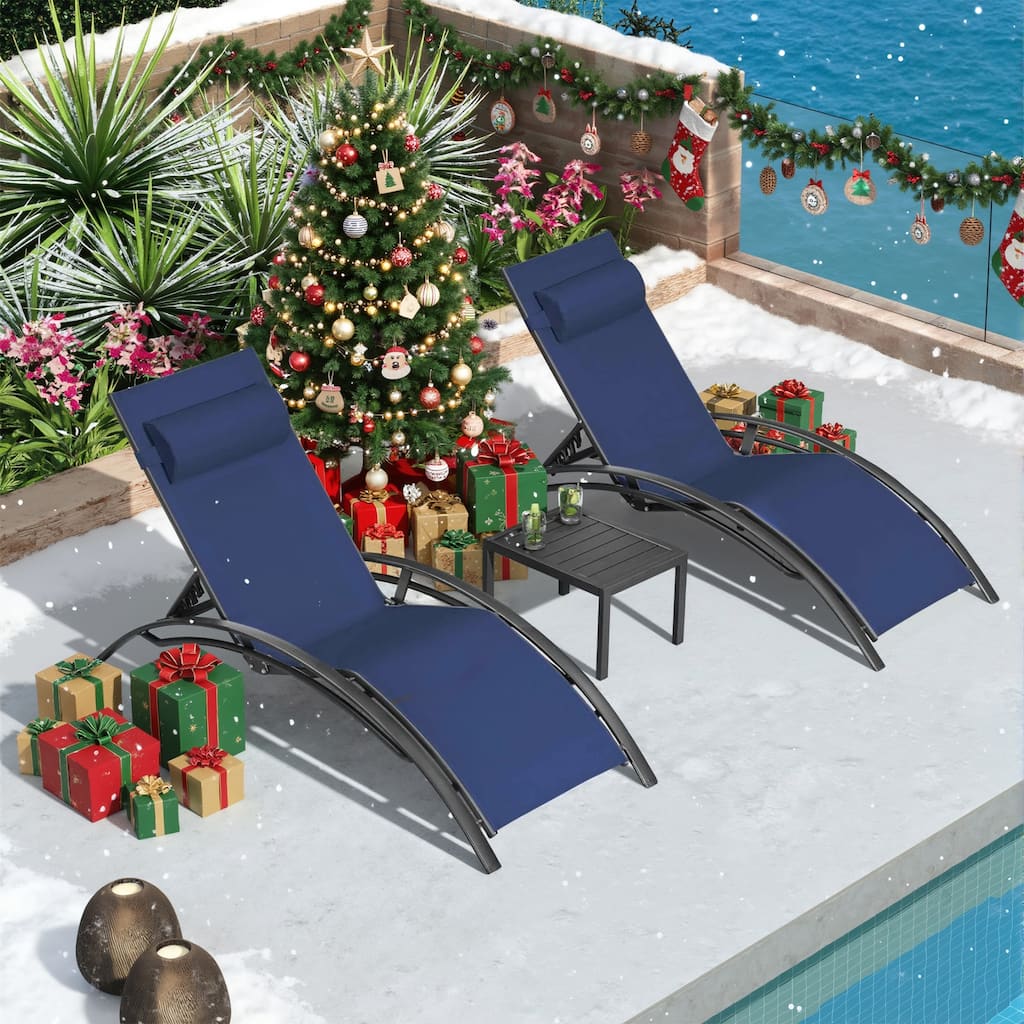 PURPLE LEAF Patio Chaise Lounge Set Outdoor Beach Pool Sunbathing Lawn Lounger Recliner Chair Side Table Included