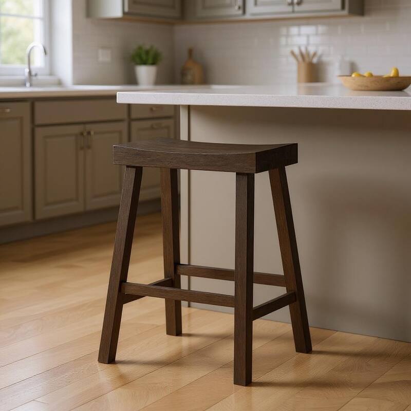 HomeRoots 27" Brown Solid Wood Backless Counter Height Bar Chair - Counter Height - Brown - Single