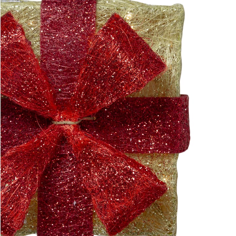 Set of 3 Lighted Tall Gift Boxes with Red Bows Christmas Outdoor Decorations 18"