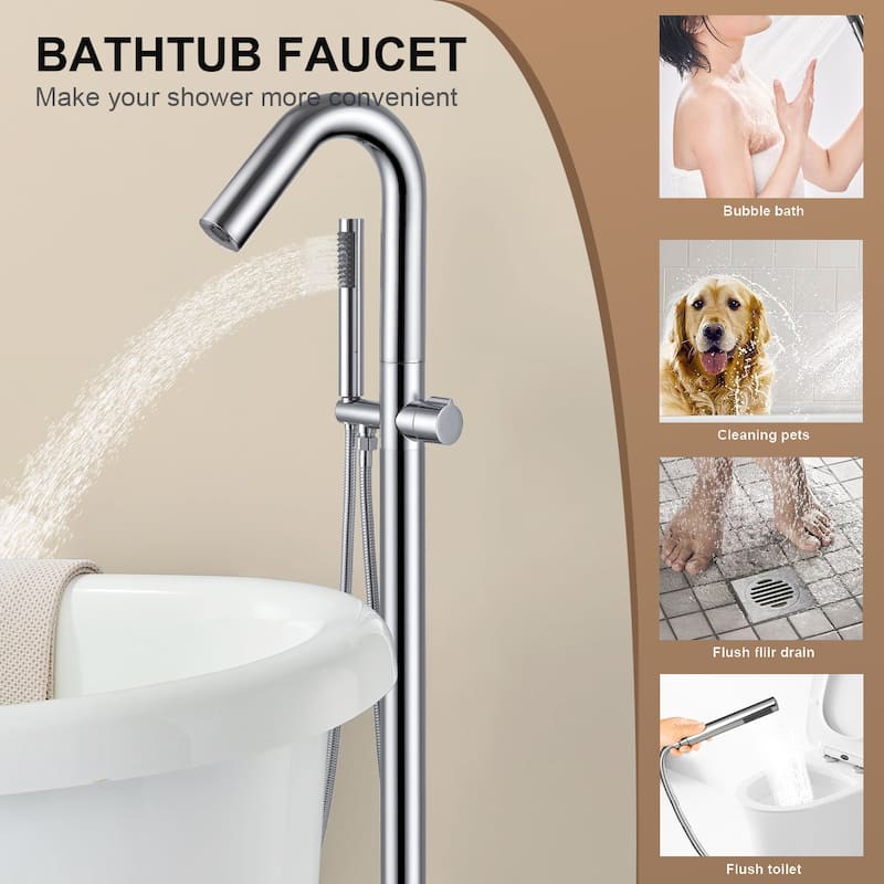 Topcraft Floor Mounted Bathtub Filler with Handheld Showerhead