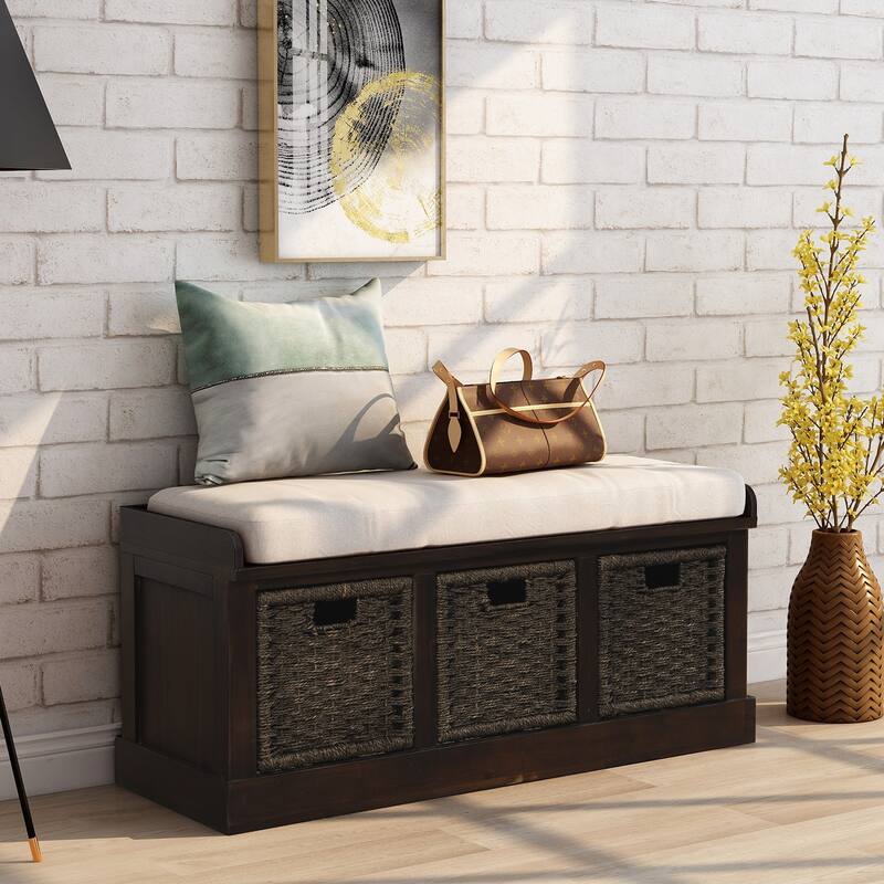 Nestfair Entryway Storage Bench with Cushion and Basket
