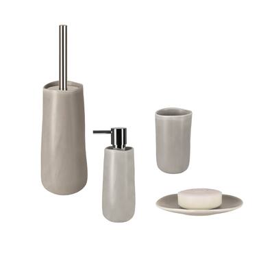 4-Piece Bathroom Accessories Set Spirella Sina Taupe Gray Stoneware