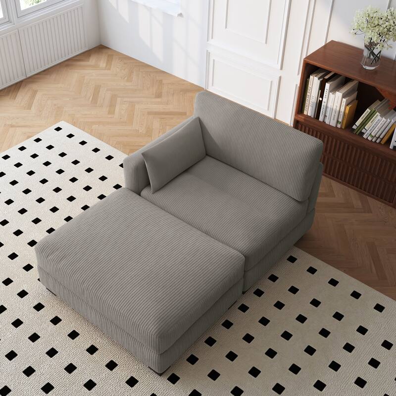 Modern 43'' Corduroy Comfy Sectional Chaise Lounge with Pillow