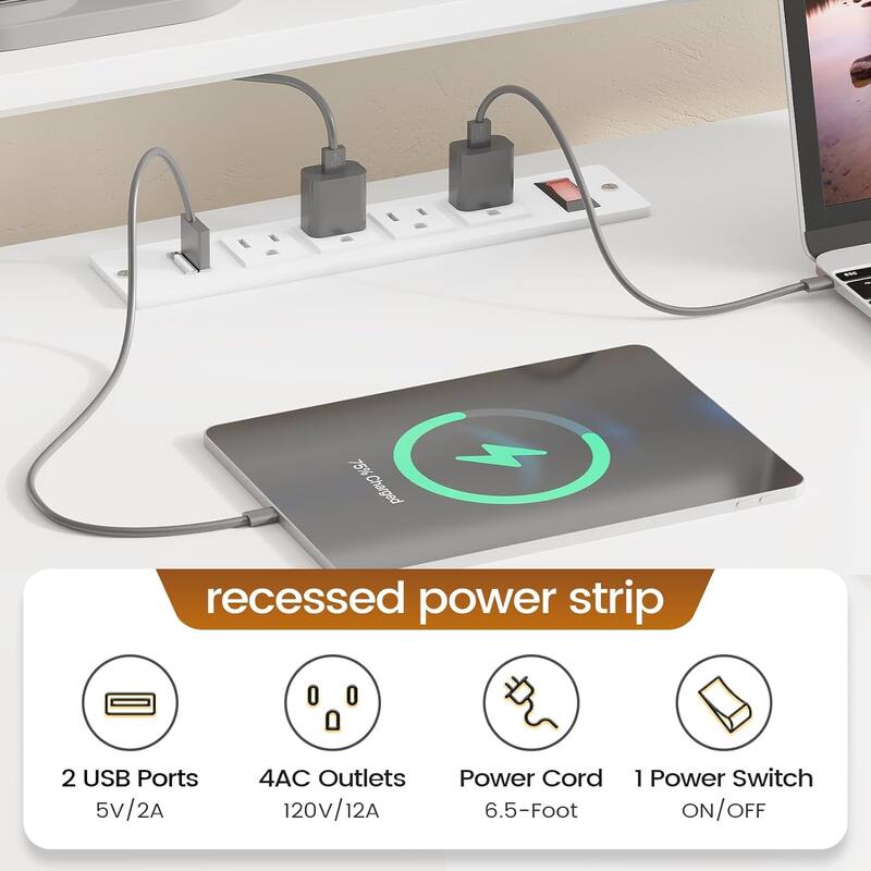 L Shaped Home Office Desk Computer desk File Drawer Power Outlet
