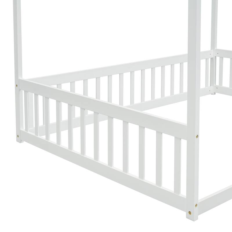 Canopy Frame Floor Bed with Fence, Guardrails