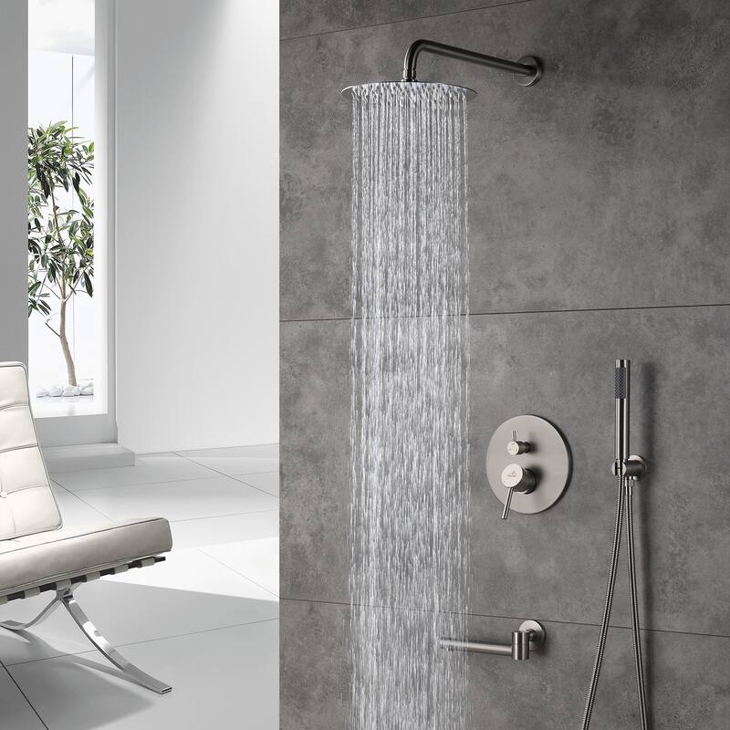 1-Spray Pattern 10-inch Round Wall Mount Shower System with Tub Faucet