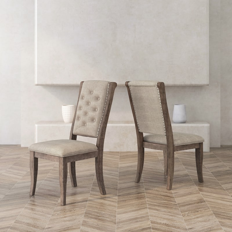 DH LUX Rustic Natural Tone and Beige Set of 2 Dining Chairs by Denhour