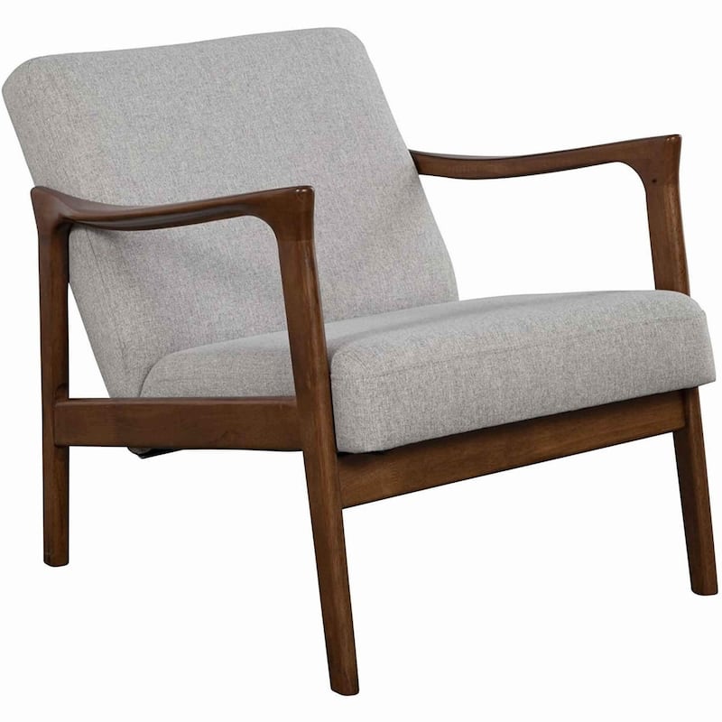 Fabric Upholstered Mid Century Wooden Lounge Chair, Gray and Brown - 29 H x 27.5 W x 34 L Inches - Grey-Brown