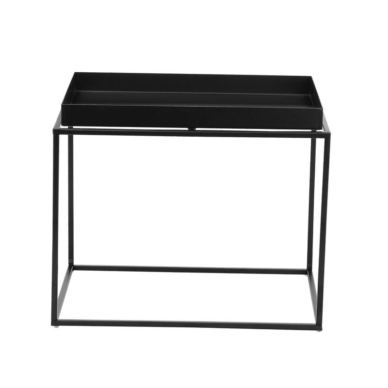Bixy 24 Inch Side End Table, Black Tray Top, Open Cubic Metal Frame
