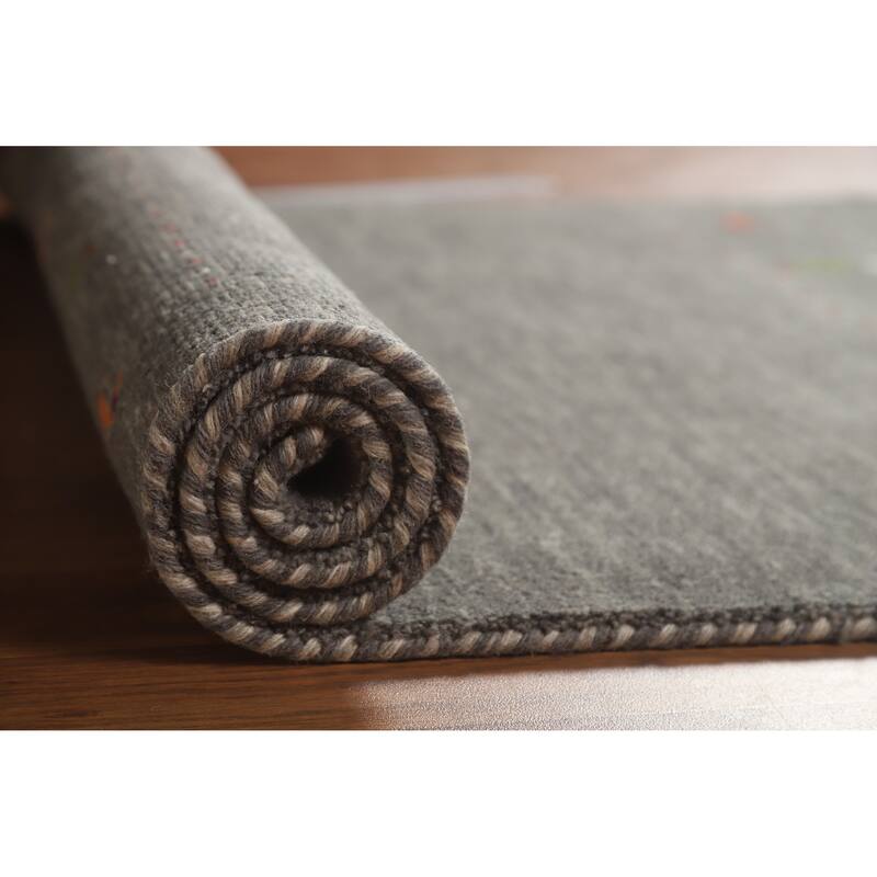 Hand Knotted Oriental 100% Wool Carpet Tribal Animal Pictorial Greys & Charcoal Gabbeh Area Rug - 4' 11'' X 3' 0''