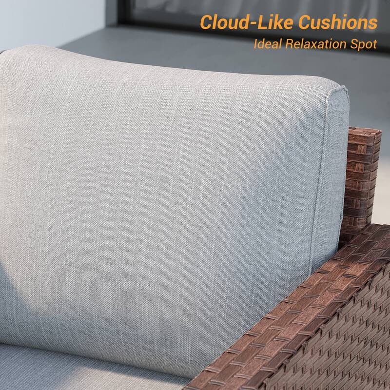 LIVOOSUN 3Pcs Patio Furniture Conversation Brown Rattan Patio Sofa Set