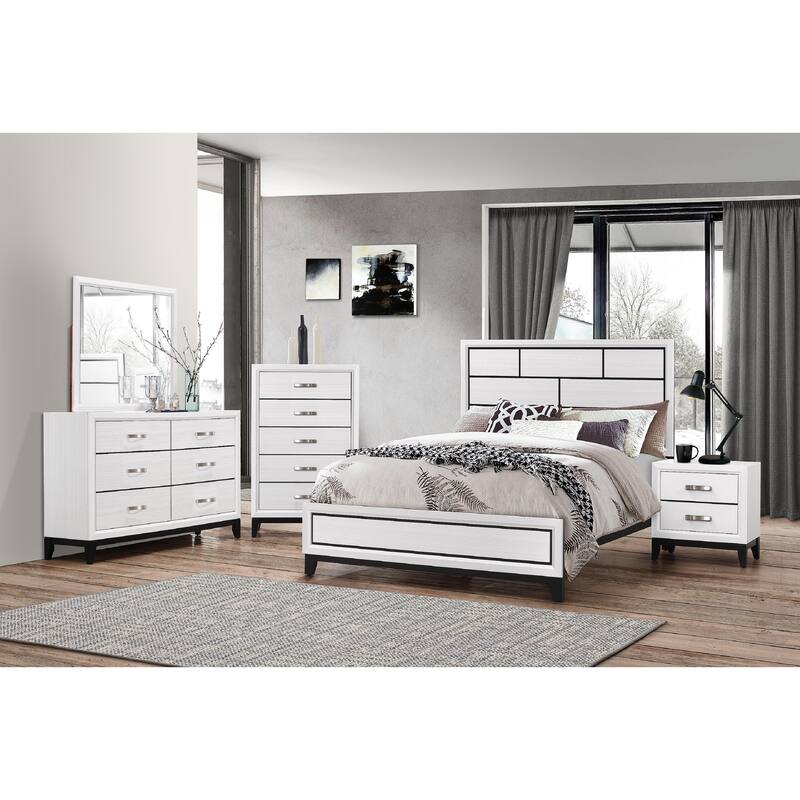 Chic White 2-Drawer End Table w/ Metal Handles for Bedroom & Living Room