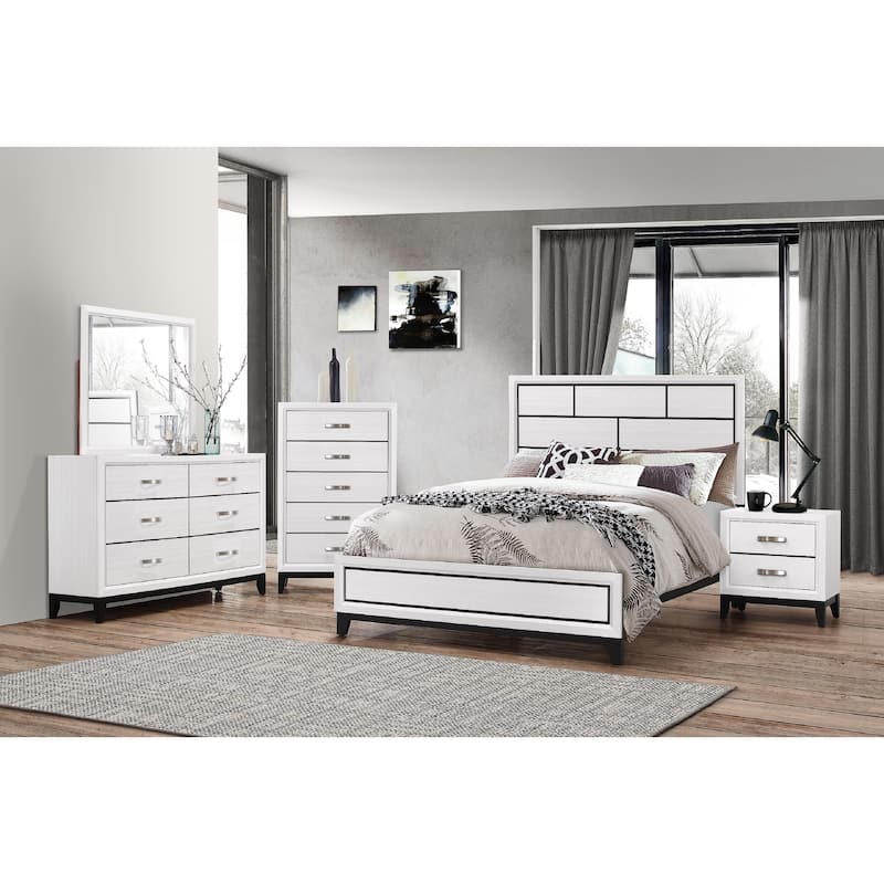 Twin Size Wood Contemporary Platform Bed with Geometric Headboard and Low-Profile Design