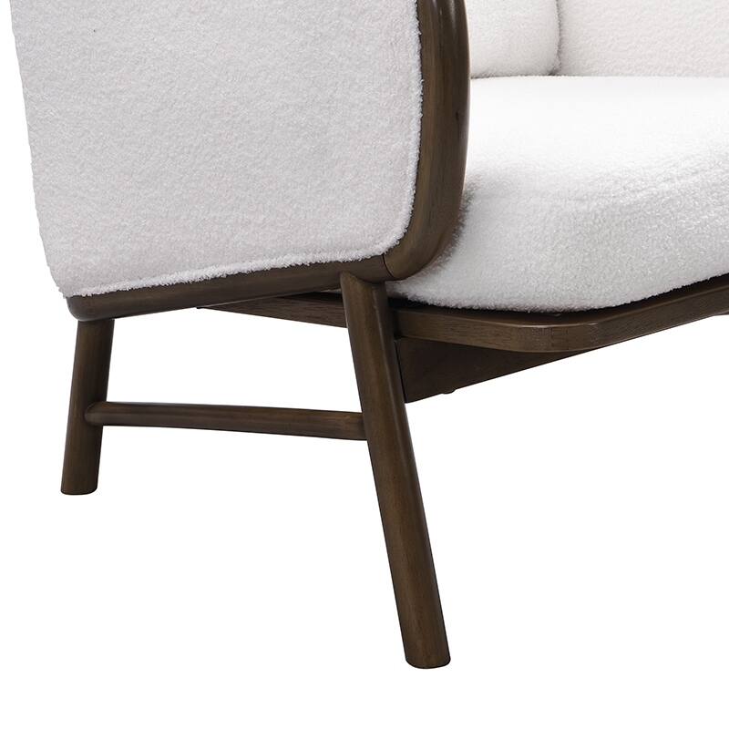 Upholstered Living Room Accent Chairs, Sherpa Fabric Arm Chair Reading Side Chair, Single Sofa with Wood Legs for Reading Room