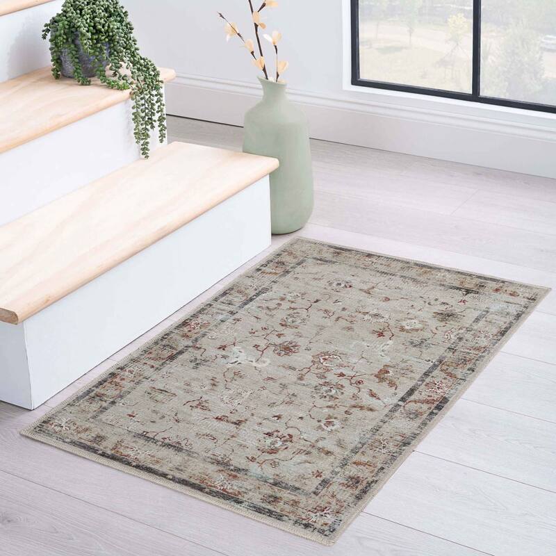 Superior Swan Floral Non-Slip Machine Washable Indoor Area Rug or Runner - 2' x 3'