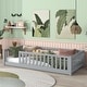 preview thumbnail 72 of 84, Montessori Twin Size Toddler Floor Bed with Fence without Door, Open-row Design Wood Frame Platform Bed with Safety Guardrails