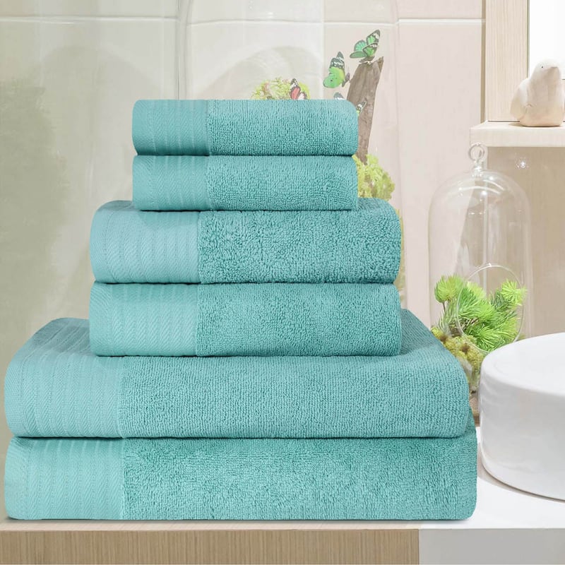 Turkish Cotton 6 Piece Herringbone Solid Towel Set by Superior - Cascade