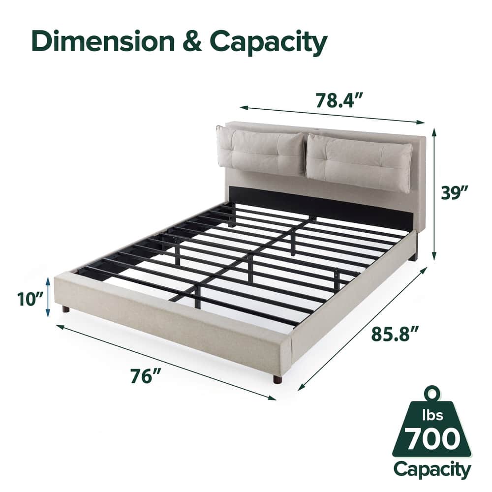 Priage by ZINUS Beige Metal Platform Bed with Reclining Headboard and USB Ports