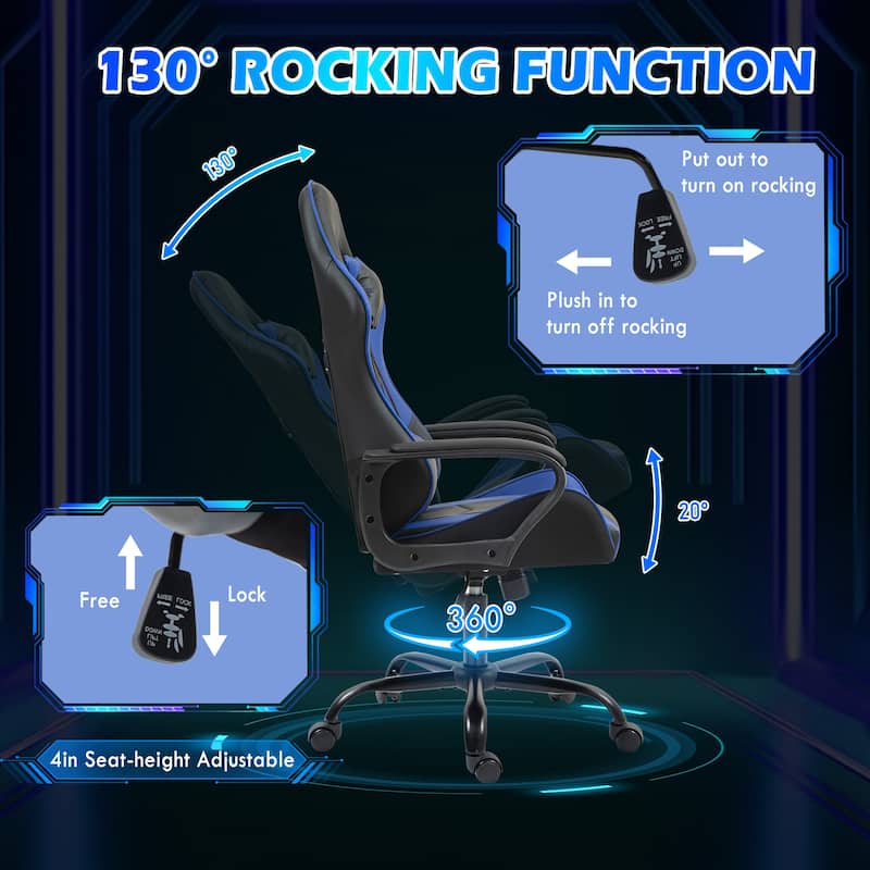 EROMMY Ergonomic Gaming Chair with Massage Lumbar, Rocking Function, Adjustable Support, 360° Swivel