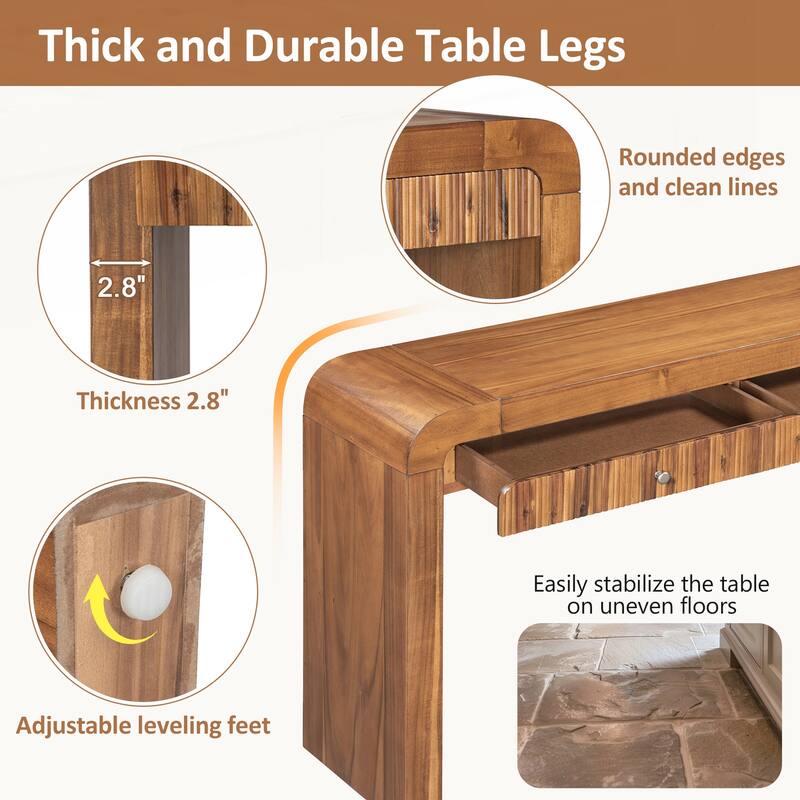 Rustic Console Table with Fluted Drawer Front