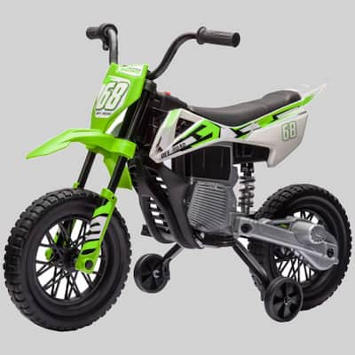 Electric Motorcycle for Kids 3-6 Years, 12V Dirt Bike with Music, Twist Grip Throttle & Training Wheels