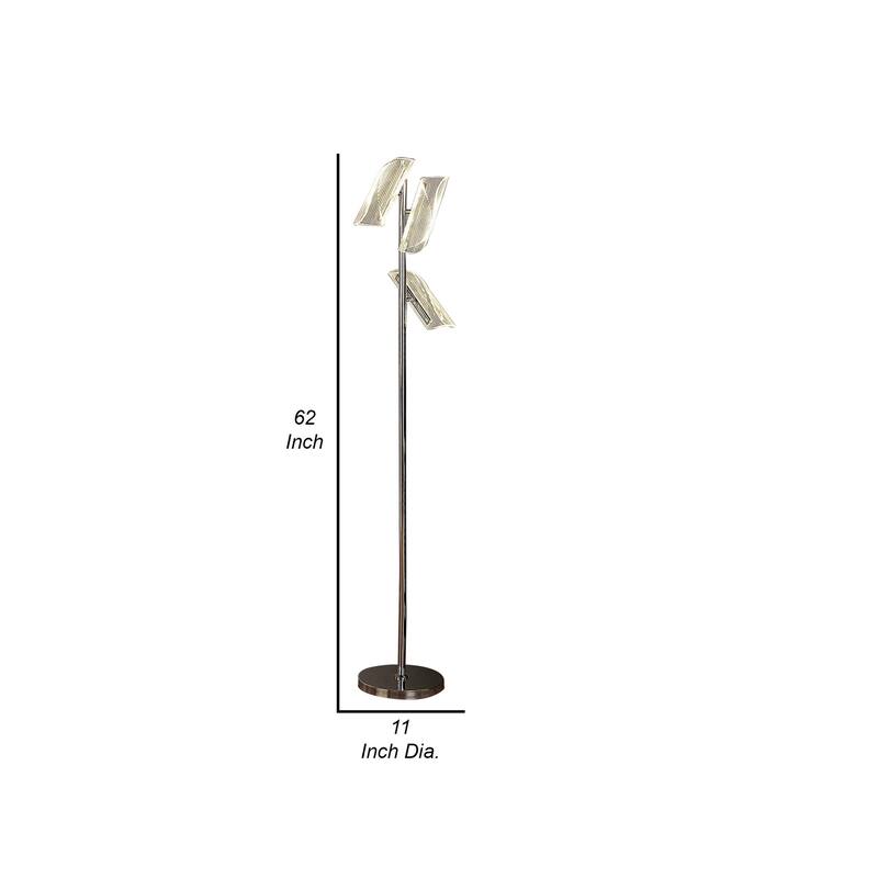 Spark 62 Inch Floor Lamp, 3 Cylindrical Glass Shades, Bright Nickel, Silver