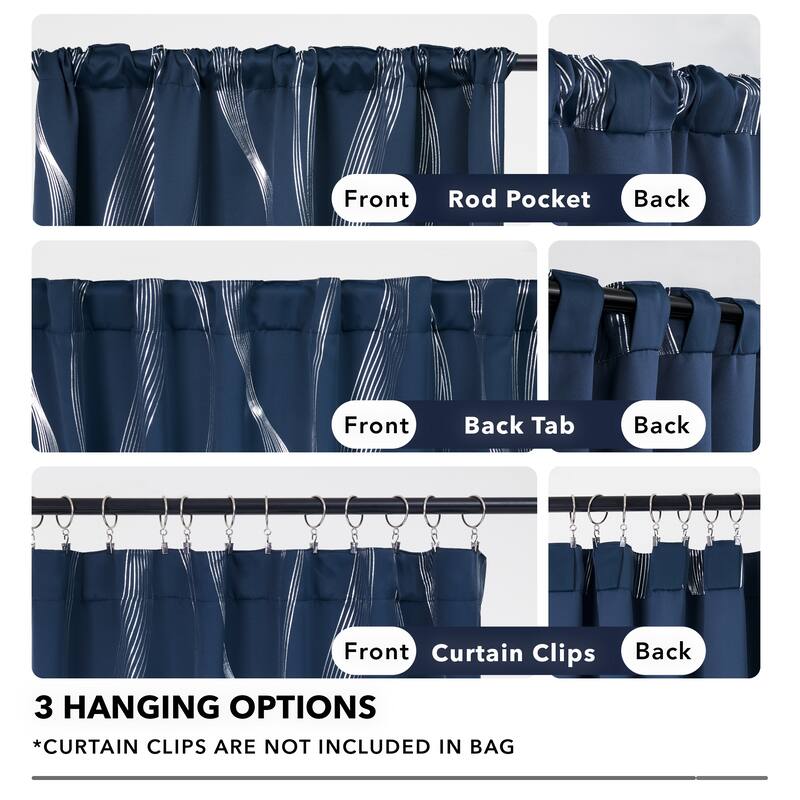 Deconovo Back Tab Rod Pocket Silver Wave Curtains(2 Panel)