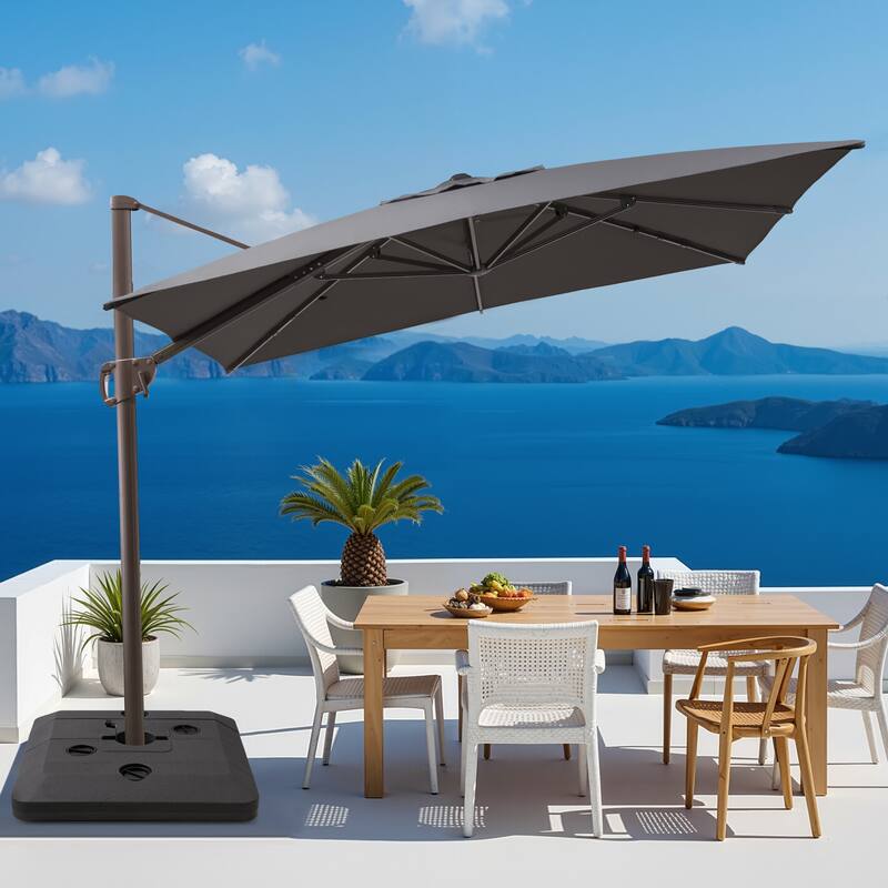 11 x 9 FT Outdoor Aluminum Patio Offset Cantilever Umbrella with Base - Dark Grey