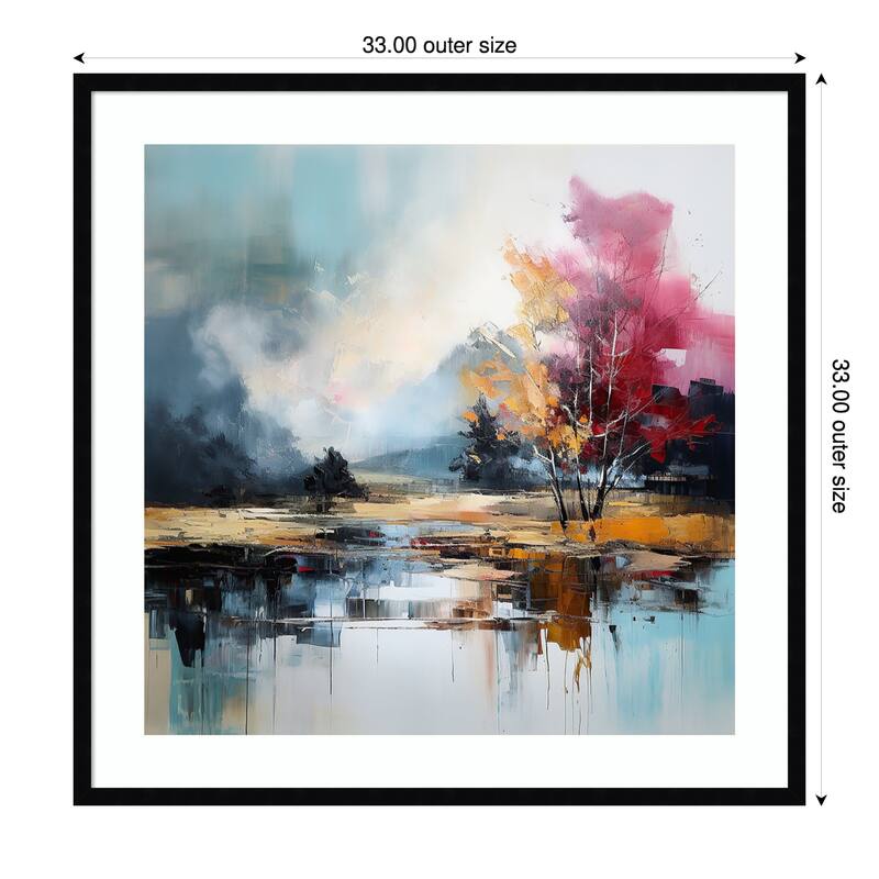 Abstract Reflections of the Landscape by Tradelink inhouse artist Wood Framed Wall Art Print - Svelte Noir Black - 33 x 33 in