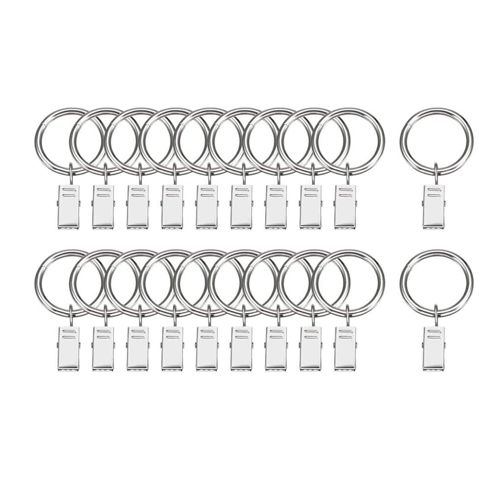 20Pack Curtain Clips Rings Drapery Shower Ring w Clips 1.38" Interior Dia Silver