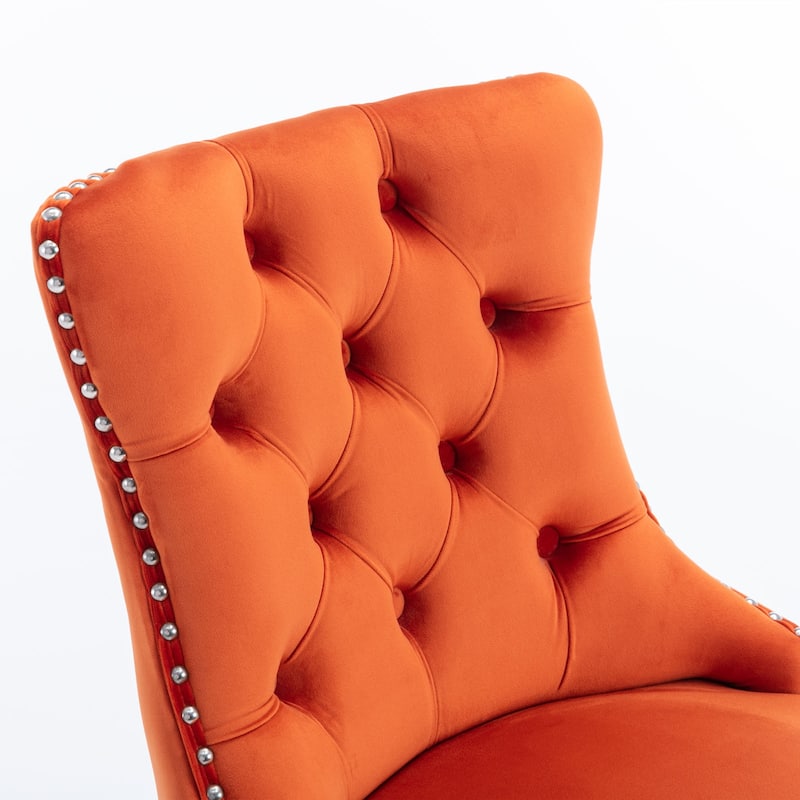Velvet Upholstered Barstools with Button Tufted Set of 2